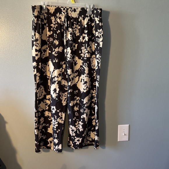 Hester & Orchard Pants - Hester & Orchard Women's Linen Blend Pull On Pants Size XL Black Natural Floral